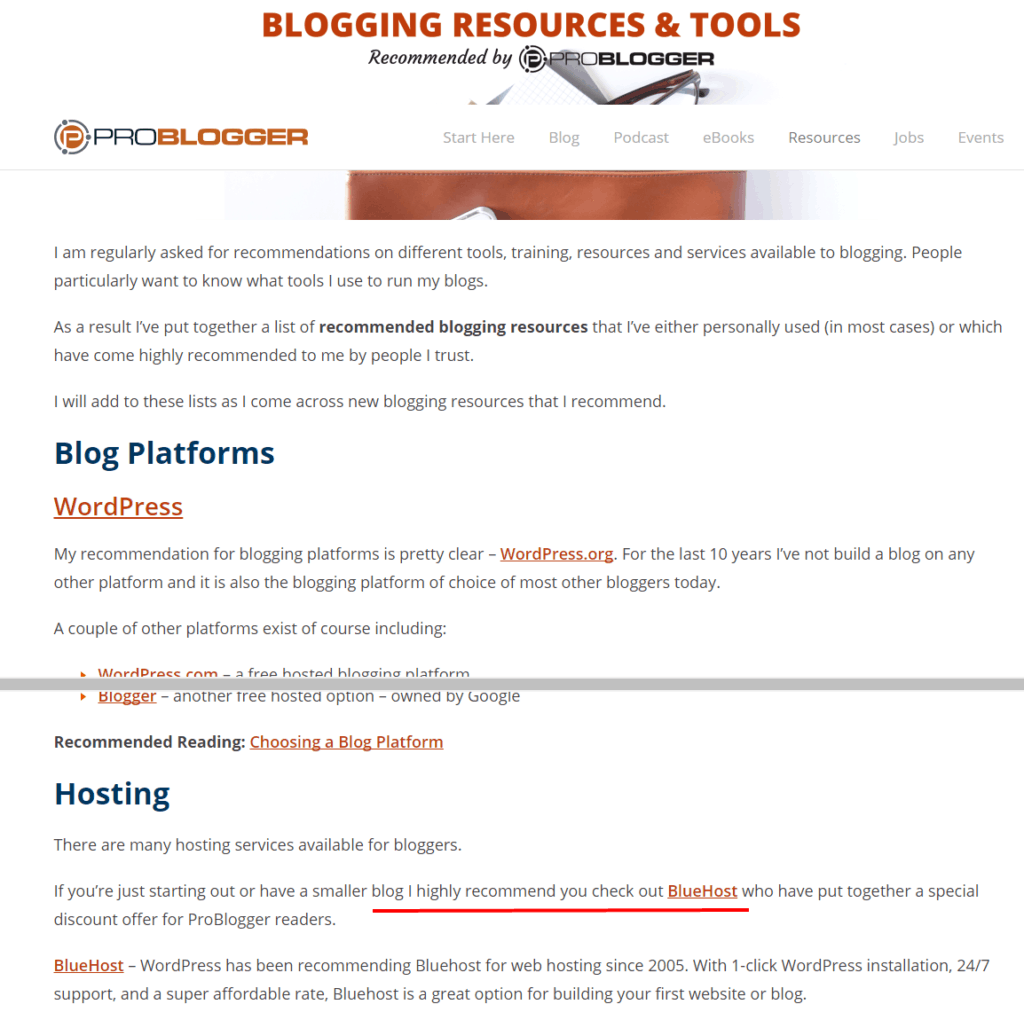 problogger-recommends-bluehost